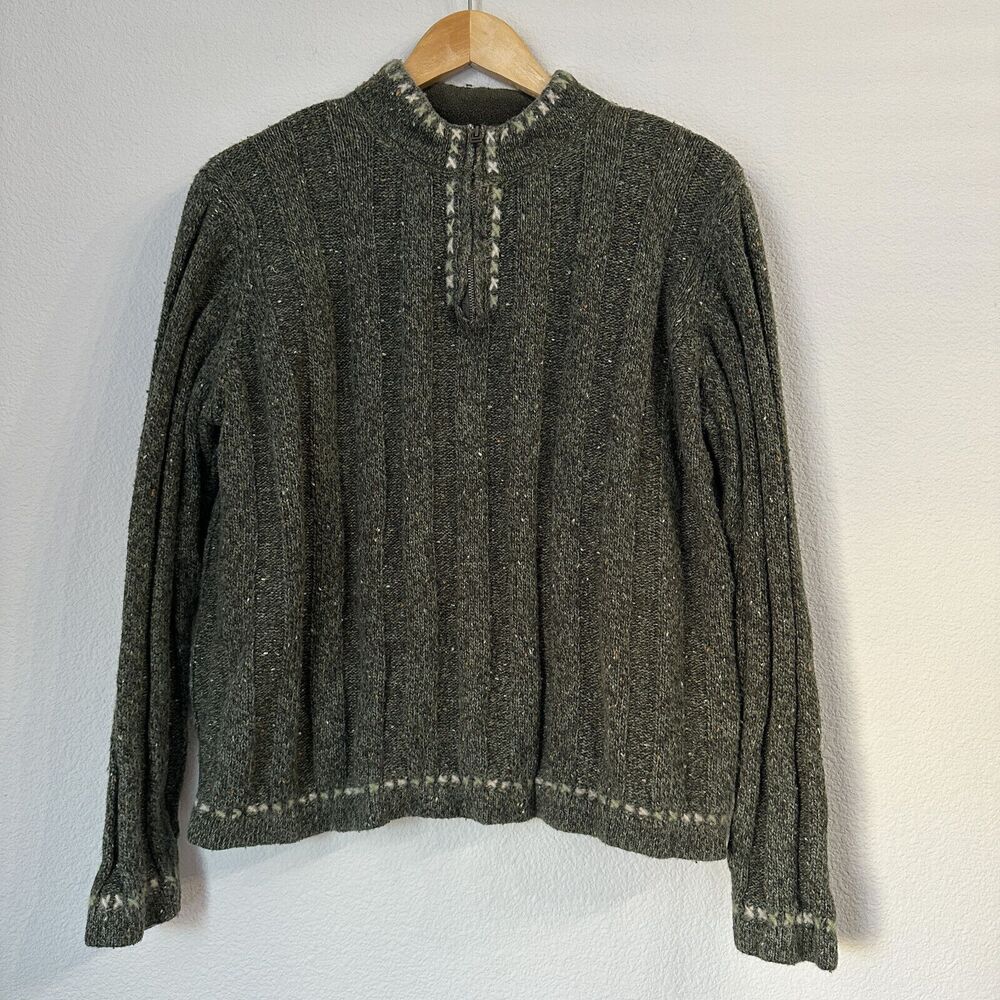 Woolrich Women's Sweater Pullover 3/4 Zip Wool Blend Dark Loden Heather Green L